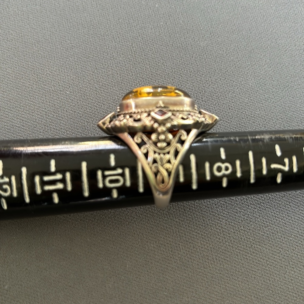 Carved Rose in Amber Sterling Silver Ring - Picture 7 of 8